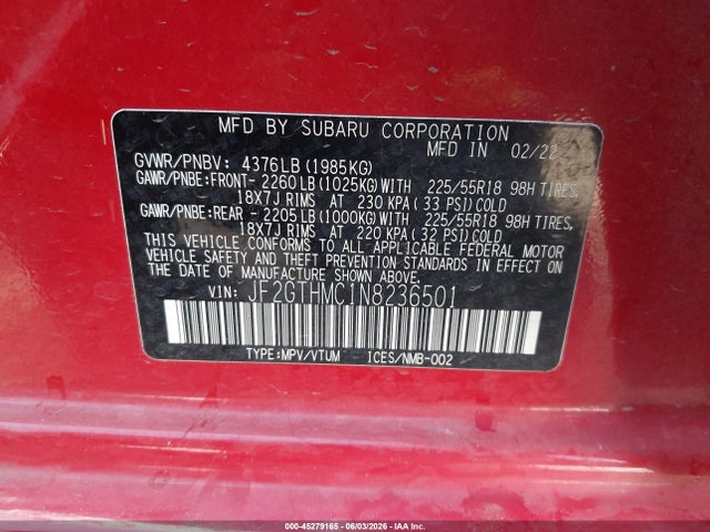 Subaru Crosstrek Limited 2022 JF2GTHMC1N8236501 Image 9