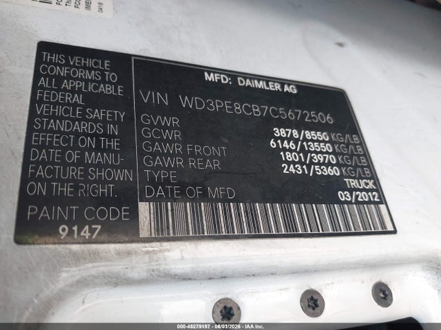 45279197 :رقم المزاد ، WD3PE8CB7C5672506 vin ، 2012 Mercedes-benz Sprinter 2500 High Roof مزاد بيع