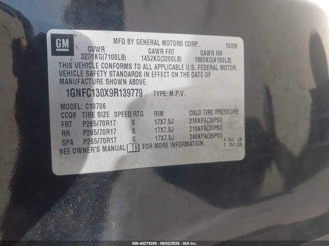45279208 :رقم المزاد ، 1GNFC130X9R139779 vin ، 2009 Chevrolet Tahoe Ls مزاد بيع