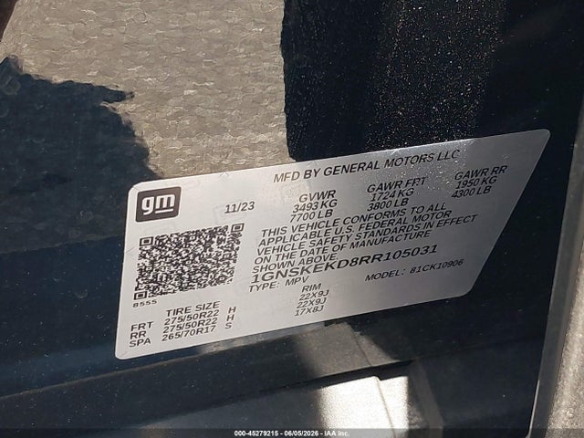 45279215 :رقم المزاد ، 1GNSKEKD8RR105031 vin ، 2024 Chevrolet Suburban 4wd Rst مزاد بيع