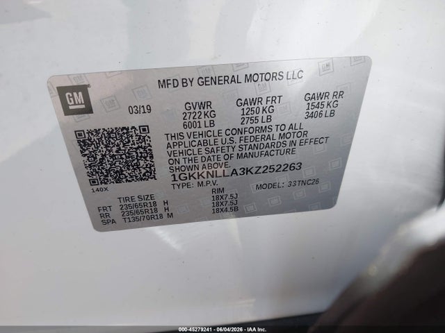 2019 Gmc Acadia Sle-2 მანქანა იყიდება აუქციონზე, vin: 1GKKNLLA3KZ252263, აუქციონის ნომერი: 45279241