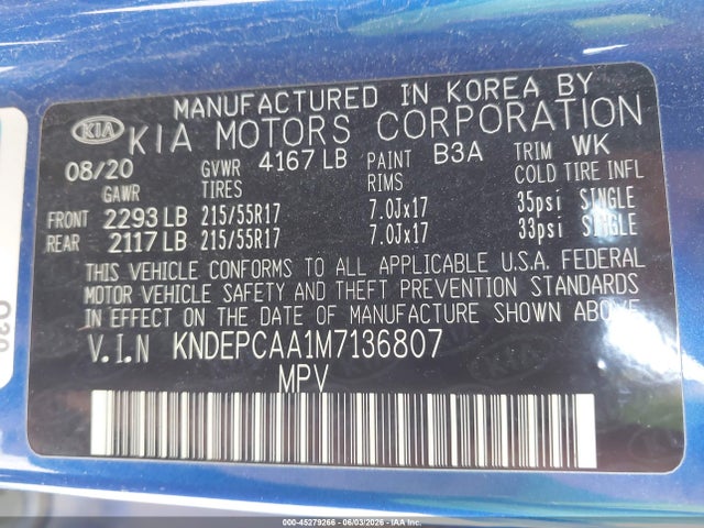 Aukcja sprzedaży 2021 Kia Seltos Lx, vin: KNDEPCAA1M7136807, numer aukcji: 45279266