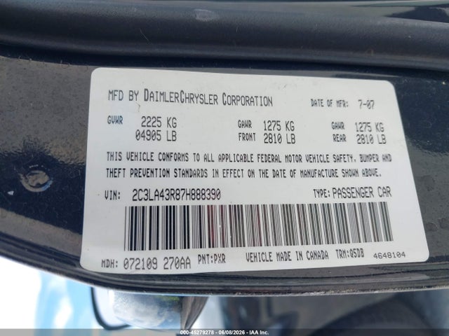 Aukcja sprzedaży 2007 Chrysler 300, vin: 2C3LA43R87H888390, numer aukcji: 45279278