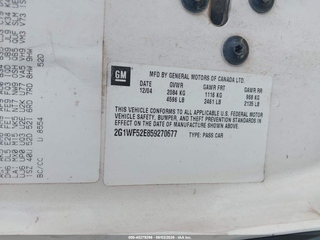 Aukcja sprzedaży 2005 Chevrolet Impala, vin: 2G1WF52E859270677, numer aukcji: 45279296
