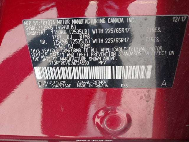 2018 Toyota Rav4 Xle მანქანა იყიდება აუქციონზე, vin: 2T3RFREV6JW734590, აუქციონის ნომერი: 45279322
