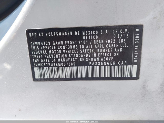 Продаж на аукціоні авто 2019 Volkswagen Jetta 1.4t R-line/1.4t S/1.4t Se, vin: 3VWC57BU7KM007385, номер лоту: 45279328