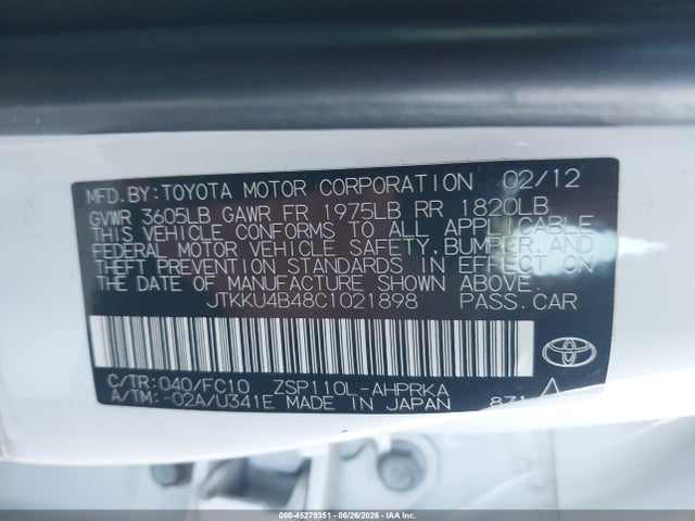 Продажа на аукционе авто 2012 Scion Xd, vin: JTKKU4B48C1021898, номер лота: 45279351