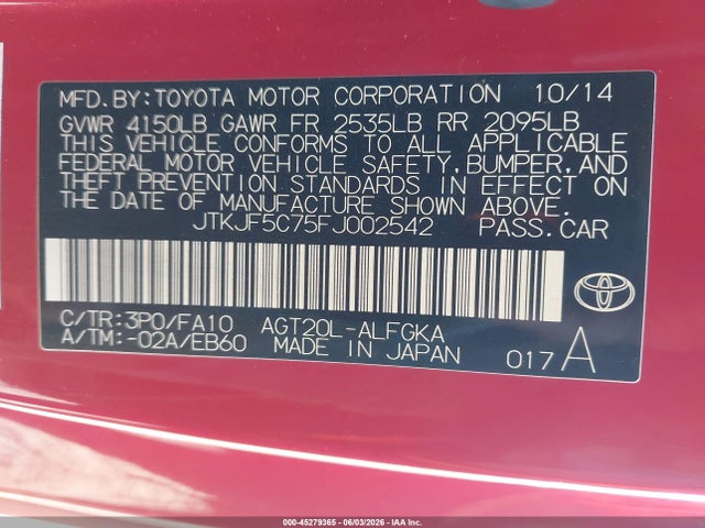 JTKJF5C75FJ002542 Scion TC