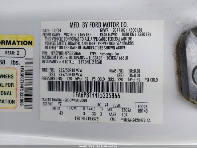 Ford Mustang Ecoboost 2015 1FA6P8TH4F5335866 Image 9