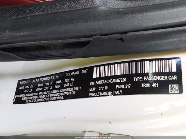 Alfa Romeo Giulia Ti Sport 2018 ZARFAECN0J7567920 Image 9
