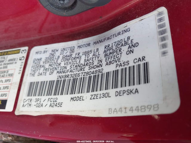 Продаж на аукціоні авто 2007 Toyota Corolla S, vin: 1NXBR32E67Z804892, номер лоту: 45279405