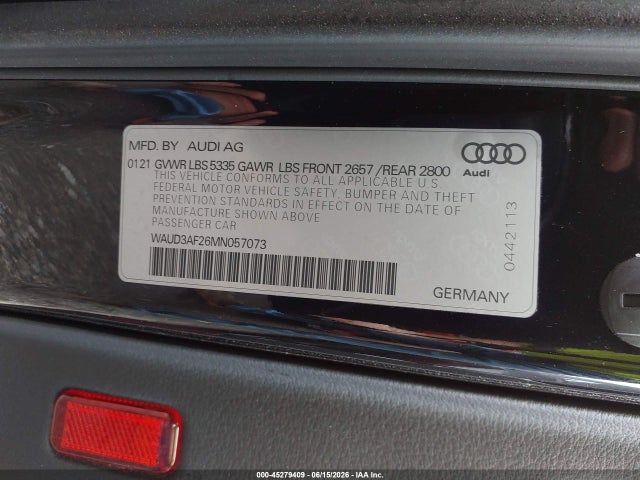 Продажа на аукционе авто 2021 Audi A6, vin: WAUD3AF26MN057073, номер лота: 45279409