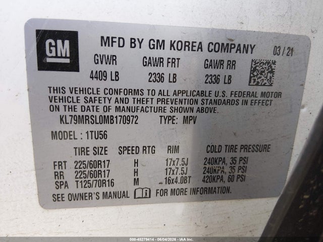 KL79MRSL0MB170972 Chevrolet Trailblazer Awd Lt