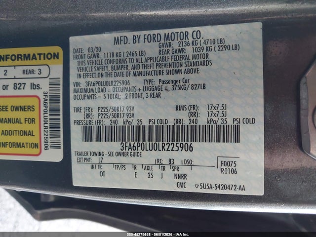 3FA6P0LU0LR225906 Ford Fusion Hybrid Se