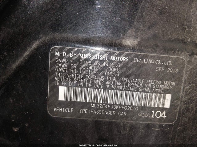 2019 Mitsubishi Mirage G4 Se მანქანა იყიდება აუქციონზე, vin: ML32F4FJ3KHF02610, აუქციონის ნომერი: 45279439