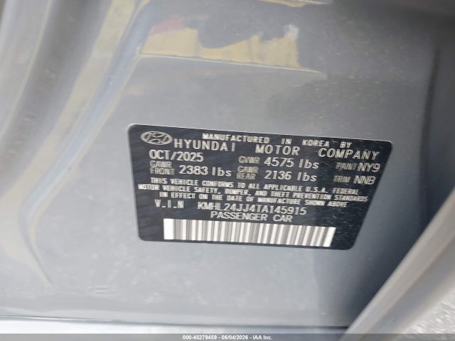 2026 Hyundai Sonata Hybrid Blue მანქანა იყიდება აუქციონზე, vin: KMHL24JJ4TA145915, აუქციონის ნომერი: 45279459