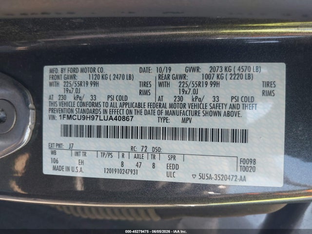 Ford ESCAPE SEL 2020 1FMCU9H97LUA40867 Image 9