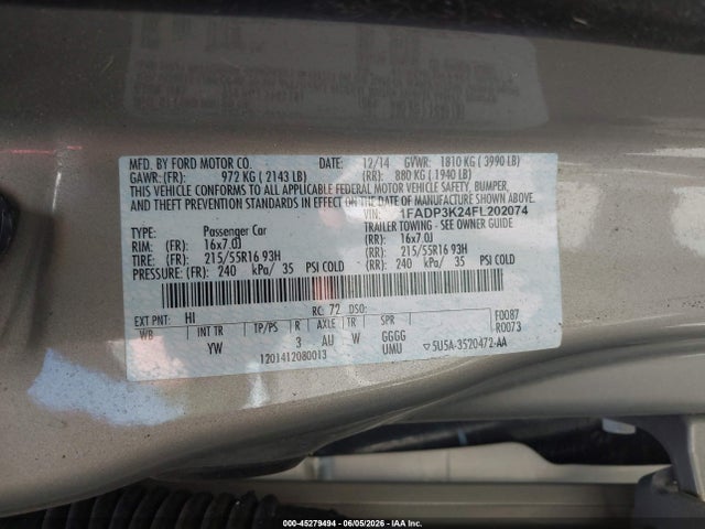 Aukcja sprzedaży 2015 Ford Focus Se, vin: 1FADP3K24FL202074, numer aukcji: 45279494