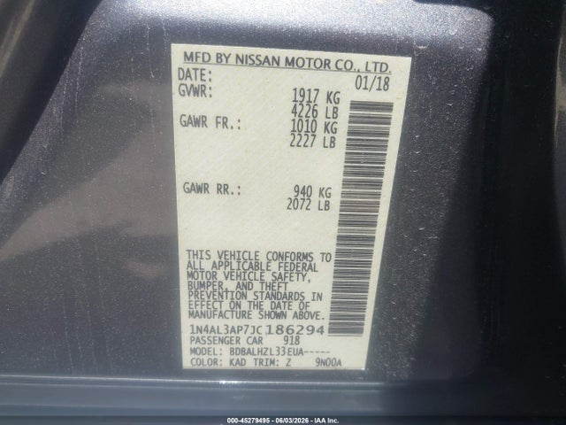 Nissan Altima 2.5 Sr 2018 1N4AL3AP7JC186294 Image 9