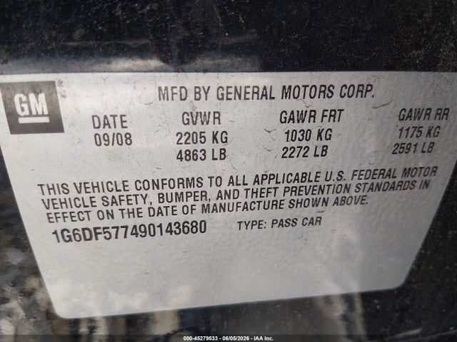 2009 Cadillac Cts Standard მანქანა იყიდება აუქციონზე, vin: 1G6DF577490143680, აუქციონის ნომერი: 45279533