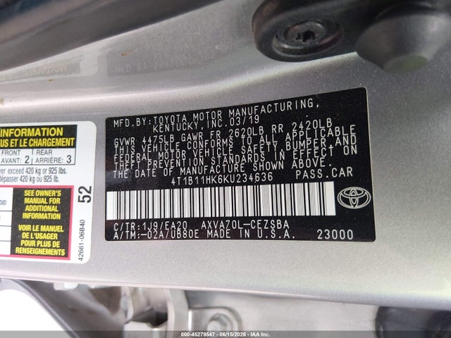Toyota CAMRY SE 2019 4T1B11HK6KU234636 Image 9