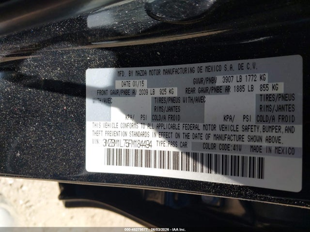 Aukcja sprzedaży 2015 Mazda Mazda3 I Touring, vin: 3MZBM1L75FM184494, numer aukcji: 45279577