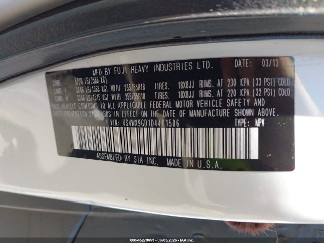 Продаж на аукціоні авто 2013 Subaru Tribeca 3.6r Limited, vin: 4S4WX9GD1D4401506, номер лоту: 45279653