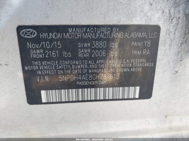 Продажа на аукционе авто 2016 Hyundai Elantra Se, vin: 5NPDH4AE8GH787613, номер лота: 45279663