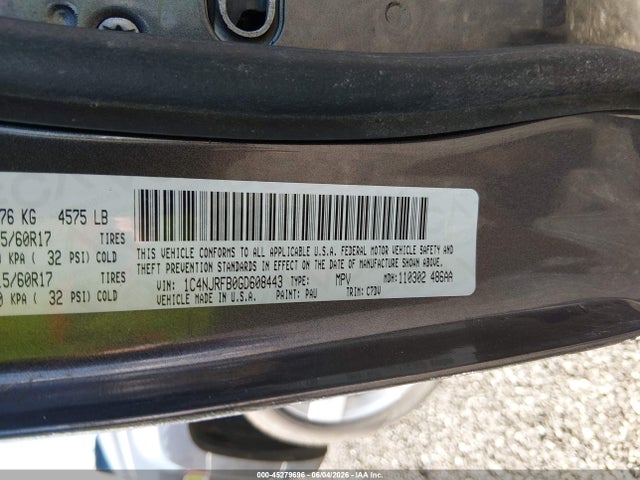 2016 Jeep Patriot Latitude მანქანა იყიდება აუქციონზე, vin: 1C4NJRFB0GD608443, აუქციონის ნომერი: 45279696
