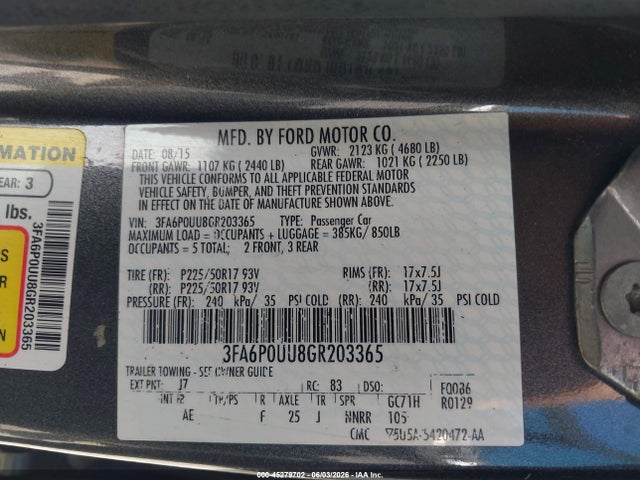 Aukcja sprzedaży 2016 Ford Fusion Hybrid S, vin: 3FA6P0UU8GR203365, numer aukcji: 45279702