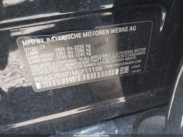 2021 Bmw 530i მანქანა იყიდება აუქციონზე, vin: WBA53BH01MCF11198, აუქციონის ნომერი: 45279714
