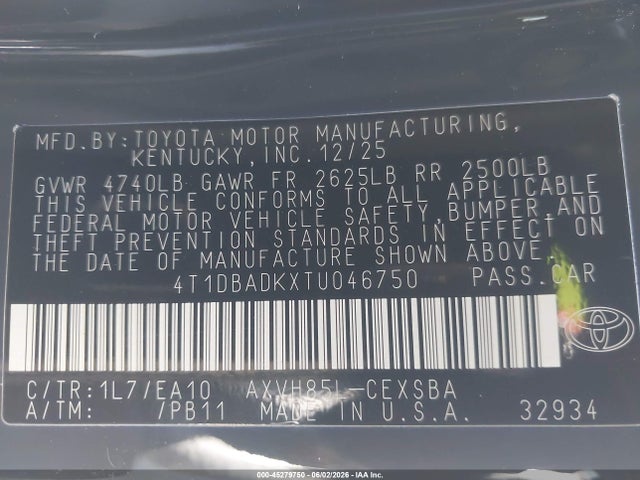 4T1DBADKXTU046750 Toyota CAMRY SE
