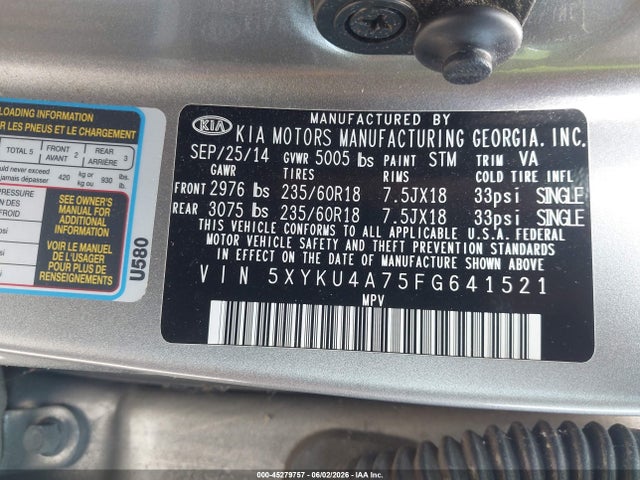 Aukcja sprzedaży 2015 Kia Sorento Ex V6, vin: 5XYKU4A75FG641521, numer aukcji: 45279757
