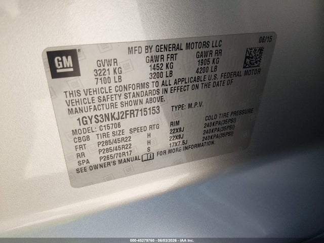 Продажа на аукционе авто 2015 Cadillac Escalade Premium, vin: 1GYS3NKJ2FR715153, номер лота: 45279760