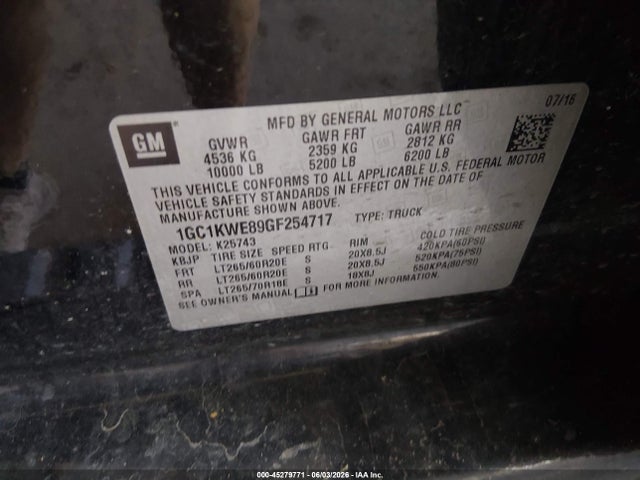 Продаж на аукціоні авто 2016 Chevrolet Silverado 2500hd Ltz, vin: 1GC1KWE89GF254717, номер лоту: 45279771