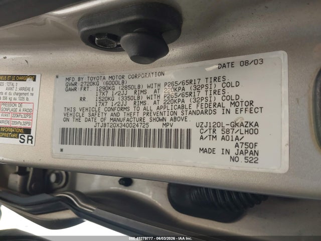 Продажа на аукционе авто 2004 Lexus Gx 470, vin: JTJBT20X340024725, номер лота: 45279777