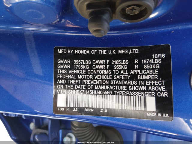 Продажа на аукционе авто 2017 Honda Civic Sport, vin: SHHFK7H45HU405559, номер лота: 45279800