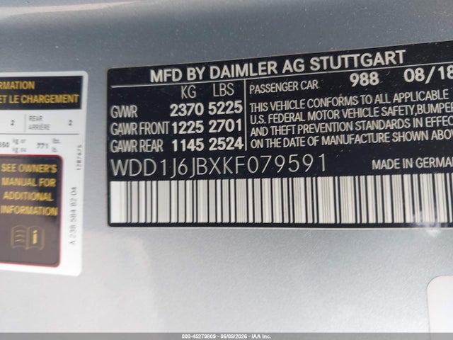 45279809 :رقم المزاد ، WDD1J6JBXKF079591 vin ، 2019 Mercedes-benz E 450 4matic مزاد بيع