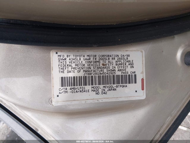 Aukcja sprzedaży 1998 Lexus Es 300, vin: JT8BF28G9W5042925, numer aukcji: 45279814