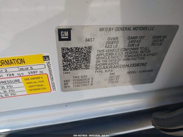 Aukcja sprzedaży 2017 Buick Enclave Convenience, vin: 5GAKRAKD5HJ338392, numer aukcji: 45279828