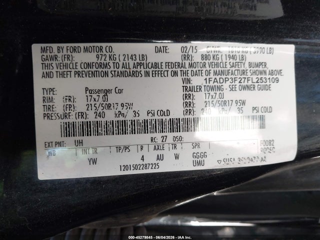 Aukcja sprzedaży 2015 Ford Focus Se, vin: 1FADP3F27FL253109, numer aukcji: 45279845