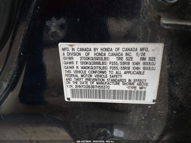 2007 Acura Mdx Technology Package მანქანა იყიდება აუქციონზე, vin: 2HNYD28397H511370, აუქციონის ნომერი: 45279856