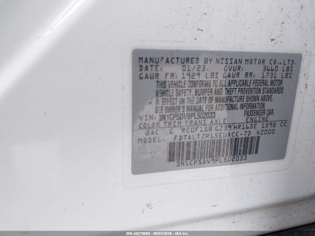 45279868 :رقم المزاد ، 3N1CP5DV9PL502033 vin ، 2023 Nissan Kicks Sr Xtronic Cvt مزاد بيع