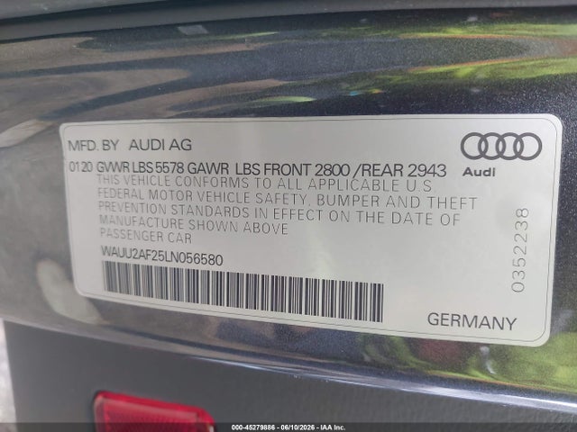 Aukcja sprzedaży 2020 Audi A7 Sportback Premium Plus 55 Tfsi Quattro S Tronic, vin: WAUU2AF25LN056580, numer aukcji: 45279886