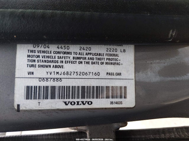 2005 Volvo V50 T5/t5 Awd მანქანა იყიდება აუქციონზე, vin: YV1MJ682752067160, აუქციონის ნომერი: 45279934