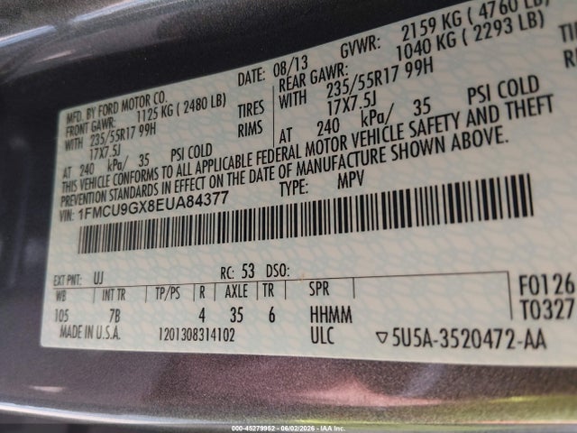 Aukcja sprzedaży 2014 Ford Escape Se, vin: 1FMCU9GX8EUA84377, numer aukcji: 45279952