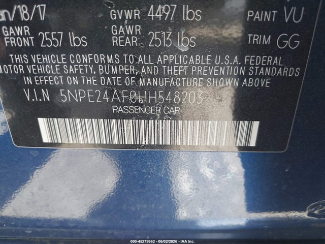 5NPE24AF0HH548203 Hyundai Sonata