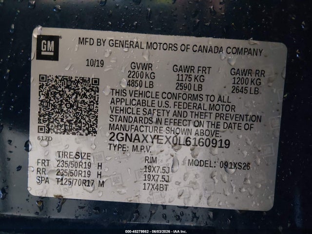2GNAXYEX0L6160919 Chevrolet Equinox Awd Premier 2.0l Turbo