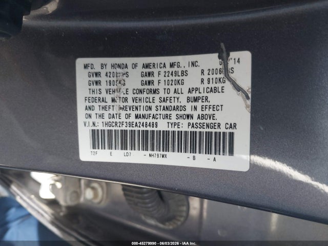 Honda ACCORD LX 2014 1HGCR2F39EA248489 Image 9