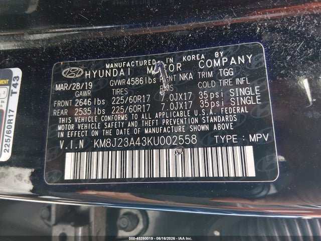 Hyundai TUCSON SE 2019 KM8J23A43KU002558 Image 9